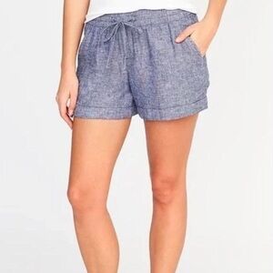 Women's Old Navy Blue Linen Chambray Casual Tie Waist Shorts Size M